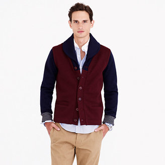 J.Crew Dehen® for shawl-collar cardigan sweater in maroon colorblock wool