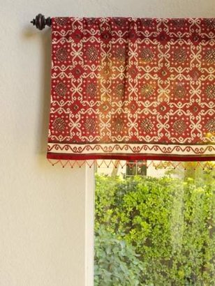 Ruby Kilim ~ Rustic Red Sheer Beaded Window Valance Treatment 46x17