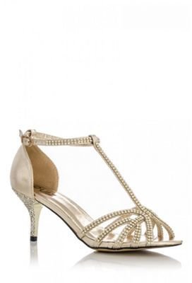 Quiz Gold Diamante Low Heel Sandals