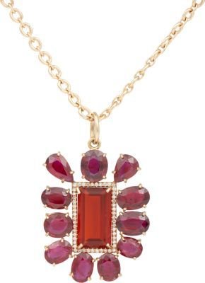 Irene Neuwirth Diamond Collection Ruby, Fire Opal & Diamond Flower Pendant Necklace