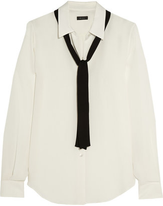 Theory Pussy-bow silk-crepe shirt