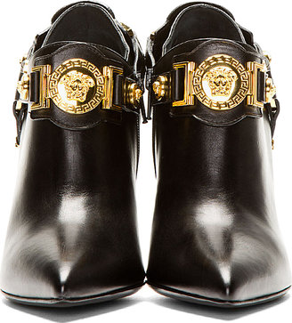 Versace Black Leather MedUSA Medallion Ankle Boots