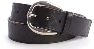 Gucci black diamante leather round buckle classic belt
