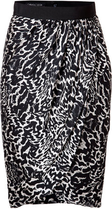 Giambattista Valli Silk Animal Print Draped Skirt