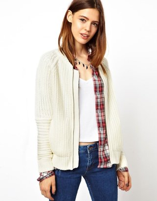 ASOS Lined Bomber Cardigan In Blocked Stitch