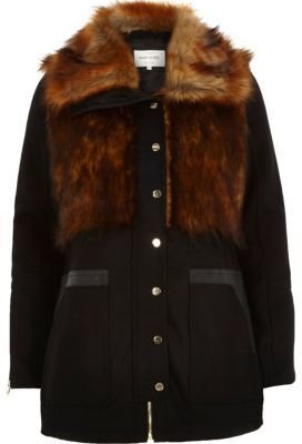 River Island Black faux fur woollen jacket