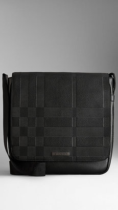 Burberry Small Embossed Check Leather Messenger Bag