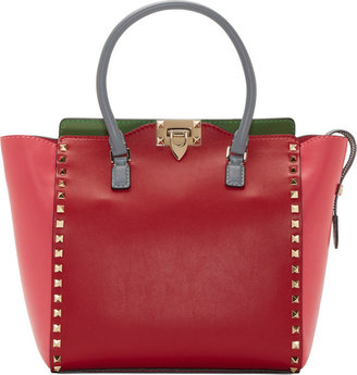 RED Valentino Valentino Red Leather Color-Block Rockstud Tote
