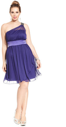 Trixxi Plus Size One-Shoulder Beaded A-Line Dress