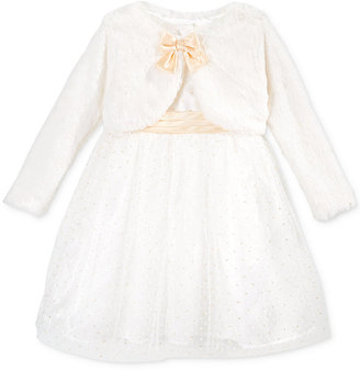 Nannette Little Girls' 2-Piece Glitter Tulle Dress & Faux-Fur Shrug Set