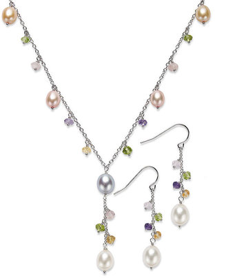 Honora Style Multicolor Cultured Freshwater Pearl (6-8mm) and Multistone Jewelry Set in Sterling Silver