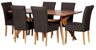 Baker Furniture Oak finished 'Smithfield' fixed top dining table and 6 grey wing back chairs