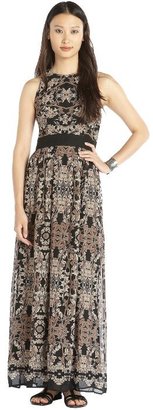 Taylor black and brown floral printed chiffon maxi dress