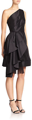 Monique Lhuillier ML Ruffle One-Shoulder Dress