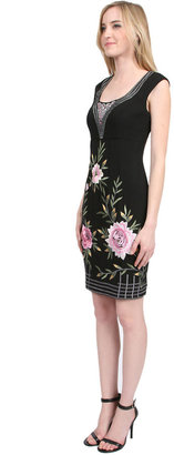 Sue Wong Floral Embroidered Cap Sleeve Dress in Black