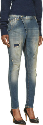 R 13 Blue New Mended Cross Over Jeans