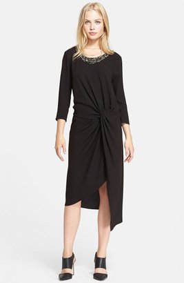 Haute Hippie Embellished Neck Knotted Matte Jersey Dress
