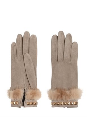 Portolano Mario Suede Gloves With Mink Fur & Studs