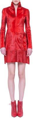 Akris Lamb Fur Stand-Collar Dress
