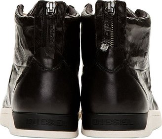 Diesel Black Leather Diamond High-Top Sneakers