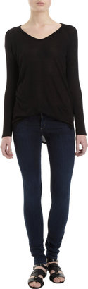 Barneys New York CO-OP Leather Inset Forearm Long Sleeve Top