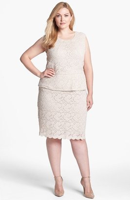 Donna Ricco Lace Peplum Sheath Dress (Plus Size)