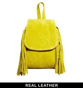 ASOS Suede Mini Backpack with Fringing - Chartreuse
