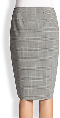 St. John Plaid Wool Pencil Skirt