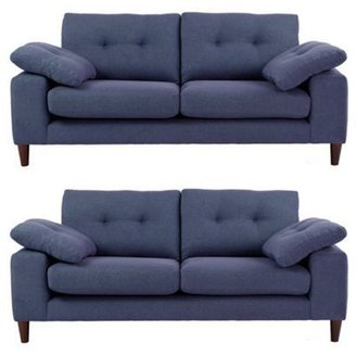 Debenhams Set of 2 small blue 'Turner' sofas with dark wood feet