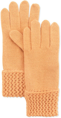 Portolano Cashmere Fishnet Crochet Gloves, Peach