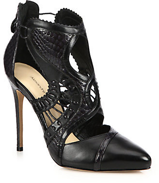 Alexandre Birman Snakeskin & Leather Cut-Out Ankle Boots