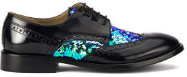 Paul Smith Shoes Women's Jodie Sequined Leather Brogues Nero Amalfi/Green/Black Sequined Fabric