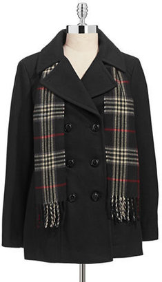 London Fog Wool Blend Peacoat with Scarf