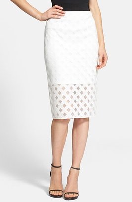 Milly Lattice Embroidered Mesh Midi Skirt