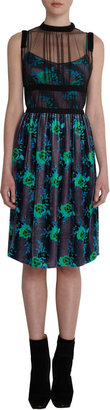 Christopher Kane Sheer Yoke Floral-Print Velvet Dress