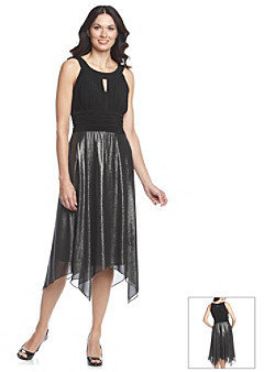 Sangria Sleeveless Keyhole Front Rusch Waist Metallic Skirt