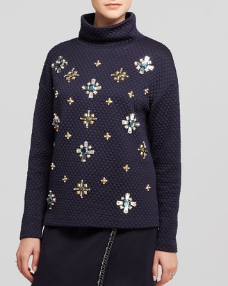 Tory Burch Wendy Embellished Quilted Pullover