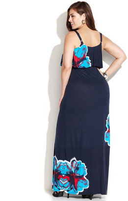 INC International Concepts Plus Size Ruffled Floral-Print Maxi Dress