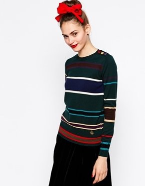 Love Moschino Long Sleeve Striped Sweater with Button Detail