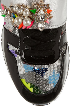 Shourouk Embellished patent-leather and suede sneakers