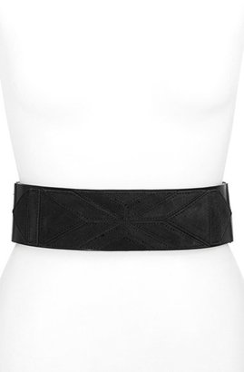 Vince Camuto Geometric Patchwork Suede & Leather Stretch Belt