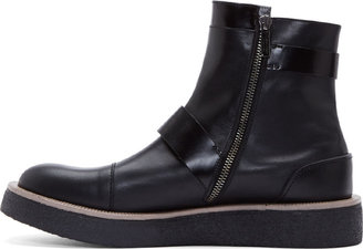 Calvin Klein Collection Black Leather Brushed Metal Buckle Boots