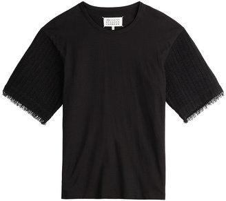 Maison Margiela Cotton T-Shirt with Contrast Tweed Sleeves