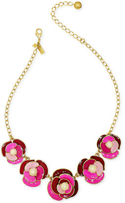 Kate Spade Gold-Tone Faux Pearl and Enamel Graduated Flower Frontal Necklace