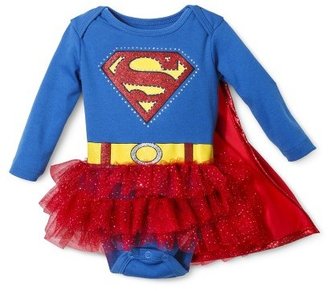 Superman Newborn Girls' Supergirl Caped Bodysuit Dress - Blue