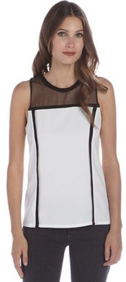A.L.C. black and white woven colorblock sheer back 'Zaha' sleeveless top