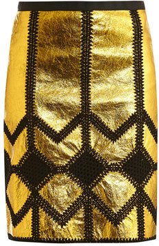 Derek Lam Metallic leather and crochet pencil skirt
