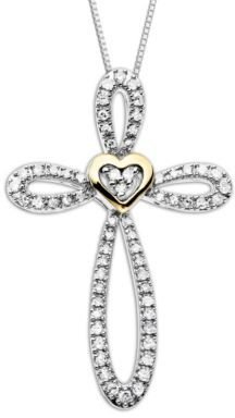 Lord & Taylor Diamond-Accented Cross in Sterling Silver with 14 Kt. Yellow Gold