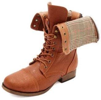 Charlotte Russe Plaid-Lined Fold-Over Combat Boots