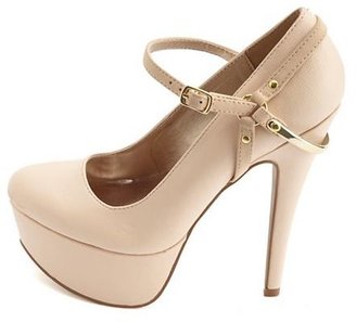 Charlotte Russe Gold-Plated Heel Harness Mary Jane Pumps